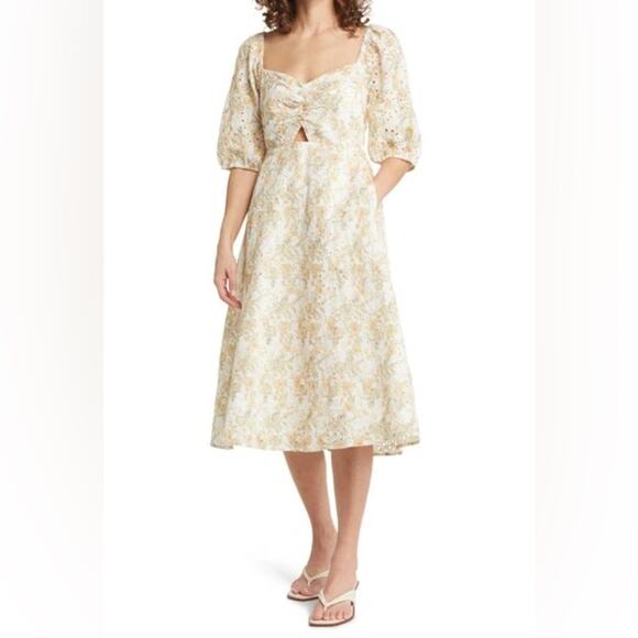 Chelsea28 Floral Eyelet Dress In White- Yellow Floral Women’s Sz M - Picture 1 of 7